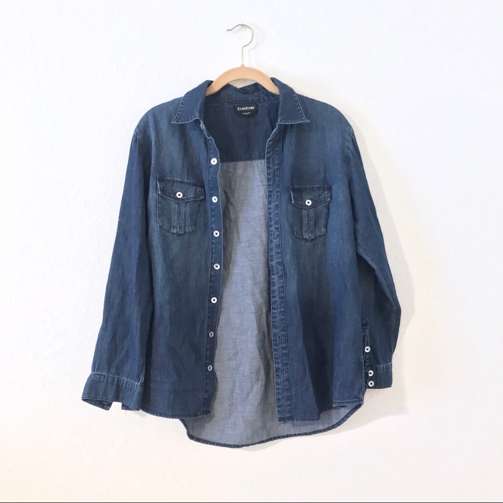 bebe denim button up shirt